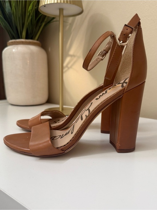 Sam Edelman Shoes - Sam Edelman Yaro Block Heel Size 7.5 Brown Camel Gold Chunky Ankle Strap Leather